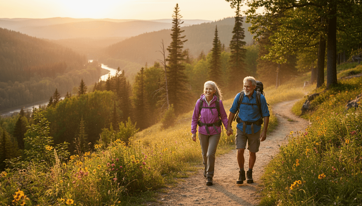 Couple enjoying retirement hiking